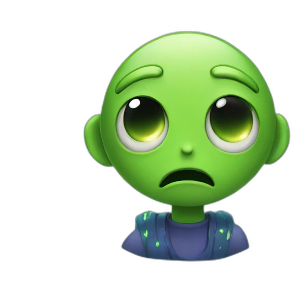 Alien with cring tears and behind him there is a shooting star emoji