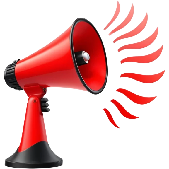 red and black megaphone loudspeaker with sound waves emoji