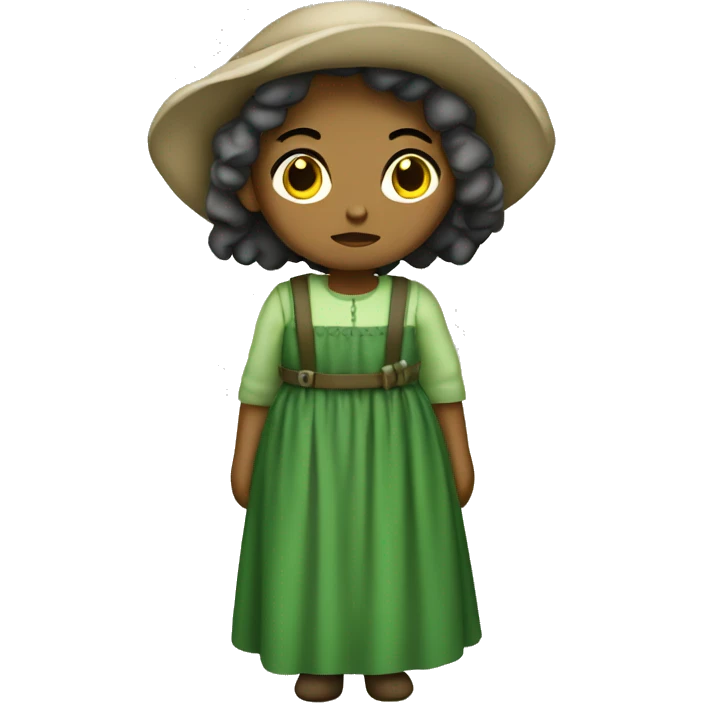 sad shepherdess with green dress emoji