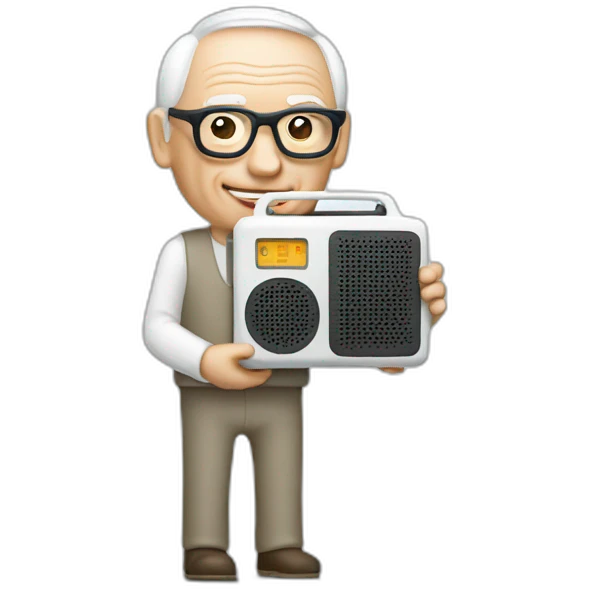 Dieter Rams holding a white radio emoji