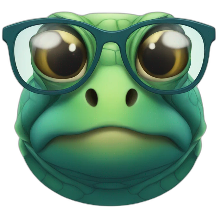a turtle wearing glasses and making the kissing face emoji