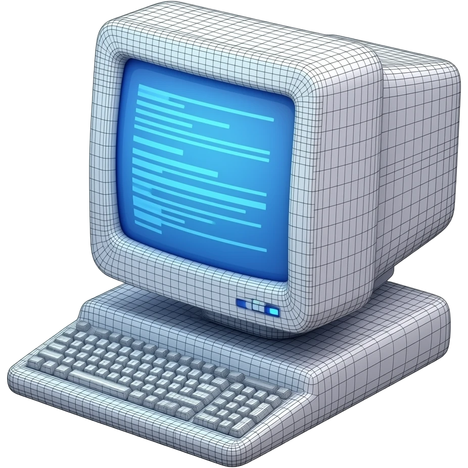 vaporwave 3d wireframe, quirky, unique, computer emoji