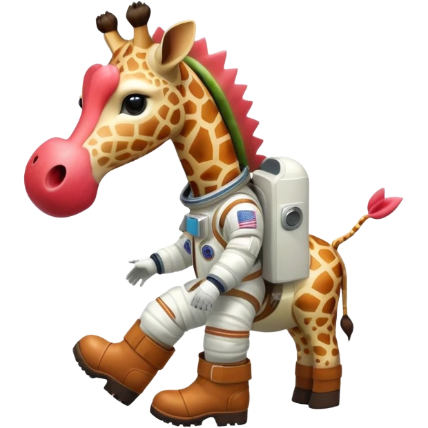 watermelon body with only the head of a giraffe poking out, wearing brown boots and an astronaut helmet emoji