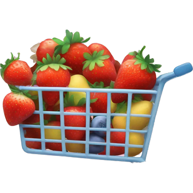 Shopping cart with strawberries and fruits and flowers inside emoji