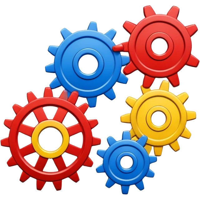 3 cogs made of paint emoji