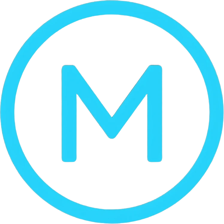 "A minimalist monogram letter M in a circle, glowing bioluminescent cyan (#00D4B1) on a pure black background. Clean geometric lines, modern tech aesthetic, no gradients, flat design. The M should feel calm, focused and premium — like a meditation app meets a productivity tool." emoji
