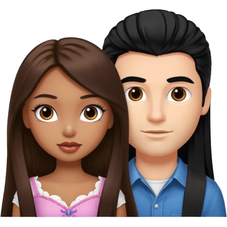 a pretty fair bratz girl with long brown hair and handsome white man with black hair emoji