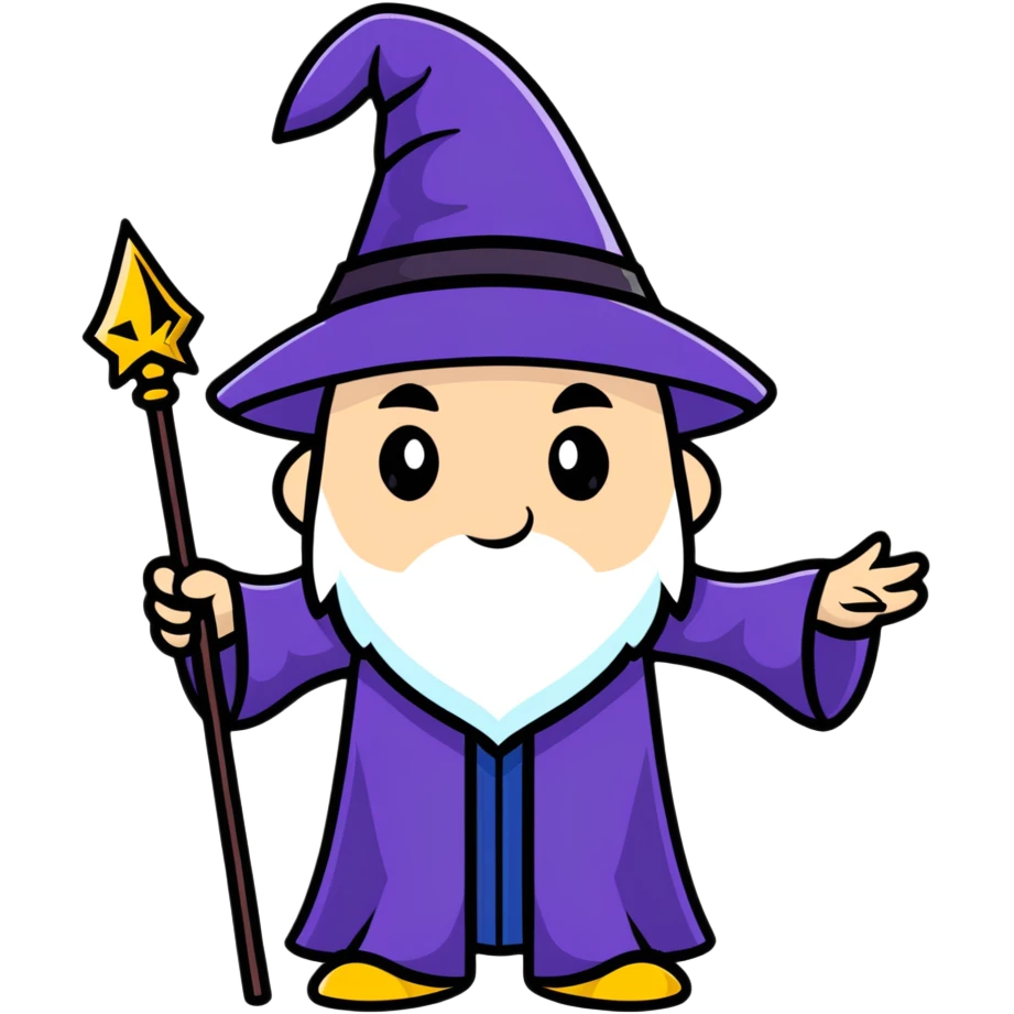 Wizard with pointy hat and magic wand emoji