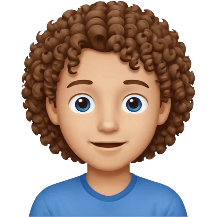 cute boy happy with heart eyes curly brown hair blue shirt emoji