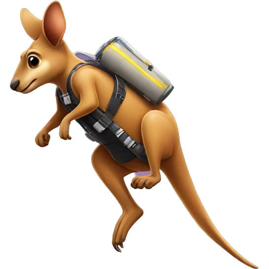 Kangaroo flying with jet pack emoji