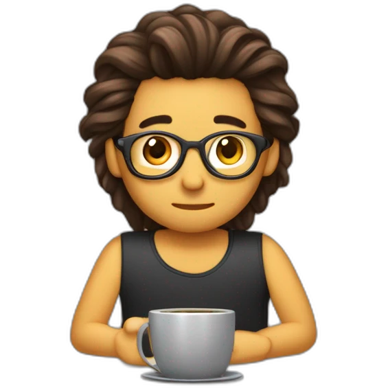 Chico con cabello corto y cafe, escribiendo en la computadora  emoji