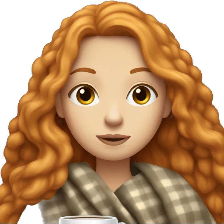 ginger long hair white girl wearing blanket sipping coffee emoji
