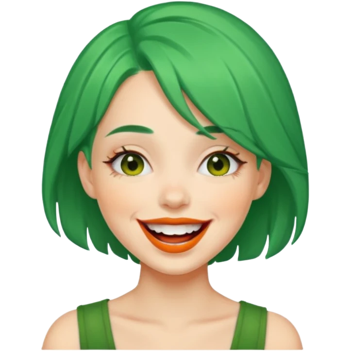 girl with green hair, orange lipstick, laughing expression emoji