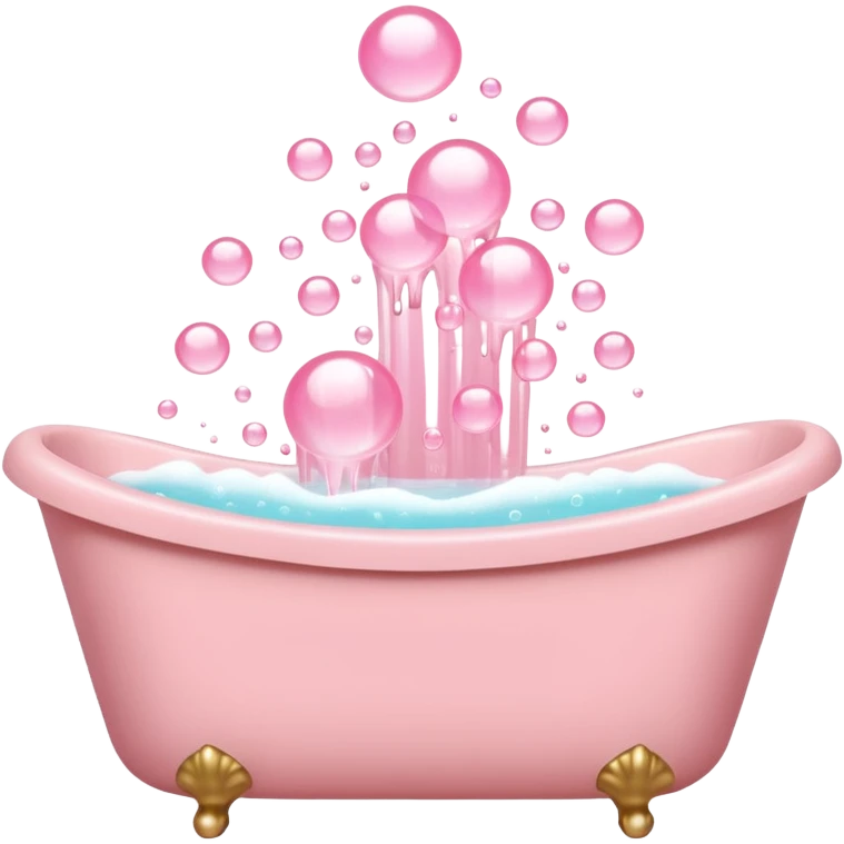 A light pink bathtub filled with light pink bubbles. Light pink bubbles rise upward above it. emoji