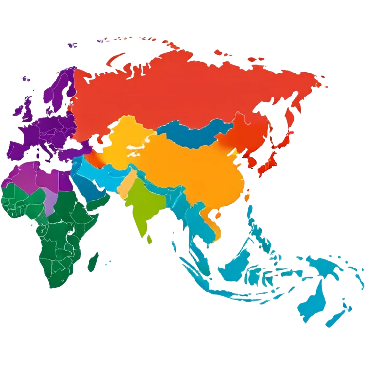 Asia continent simple map shape bright colors no text emoji