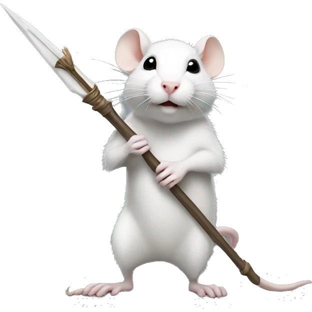 White rat holding spear standing up  emoji