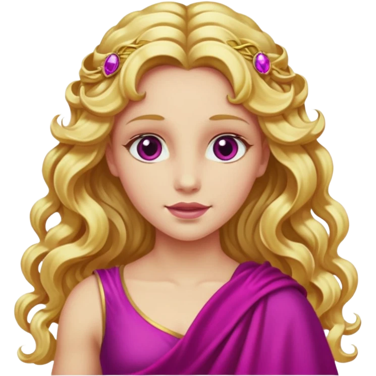 Venus from The Olympians with long golden blonde wavy hair, magenta stola emoji