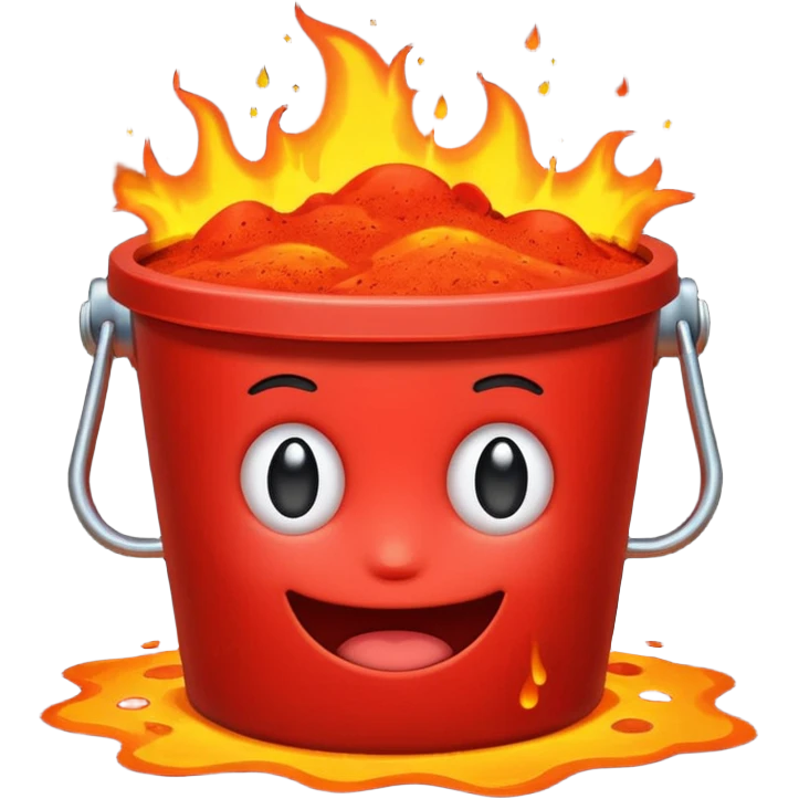 small red sand bucket completely filled with lava, emoji style emoji