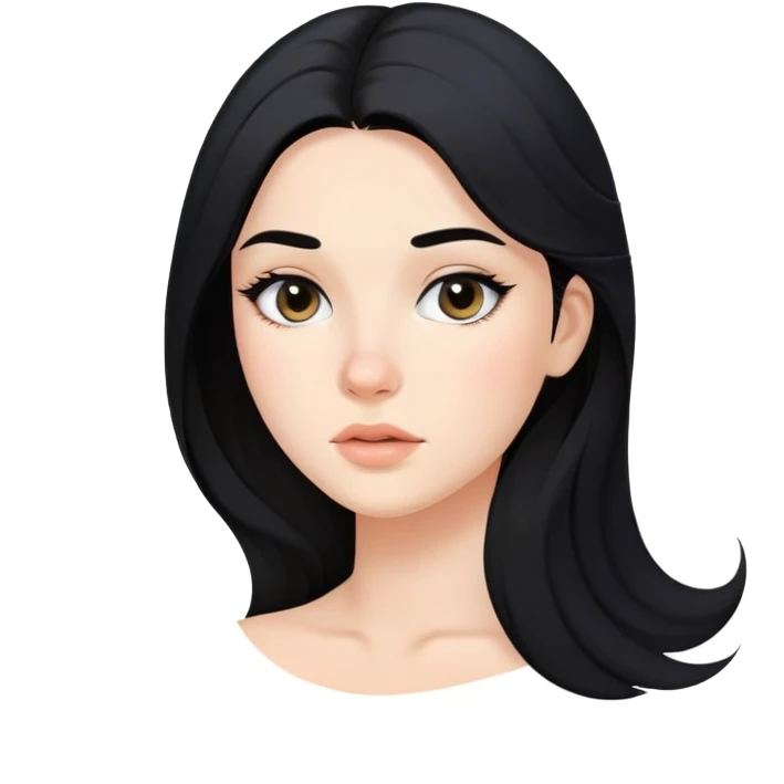young woman with acne on face, flowing black hair and subtle makeup emoji