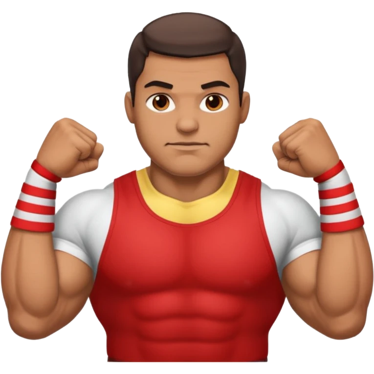 Big man showing biceps with red bands emoji