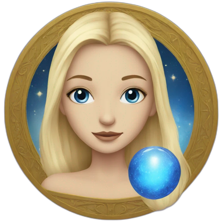 Blonde girl with blue eyes with tarot emoji