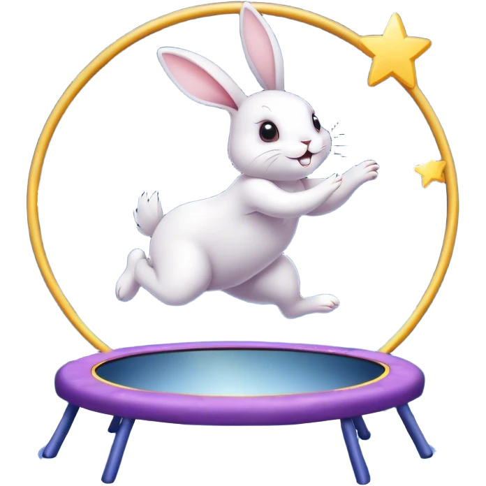 rabbit jumping on trampoline with faeries and starry sky and mirror emoji
