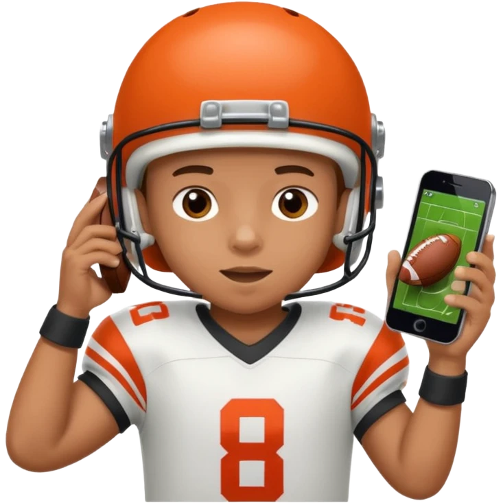 A child holds a phone in his hands and plays football at the same time emoji