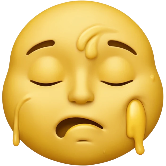 iOS-style 3D classic yellow emoji: drowsy yellow face with half-closed eyes, messy mouth, and slightly tilted head, conveying just-woke-up grogginess emoji