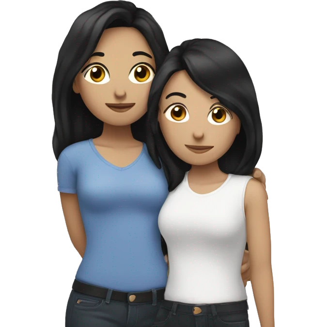 Lesbians cuddling. Both have long black hair and white skin. emoji