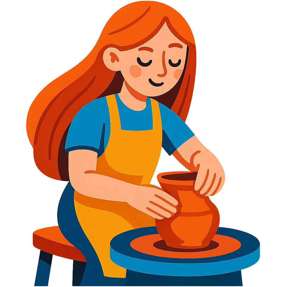 girl with long red hair making pottery emoji