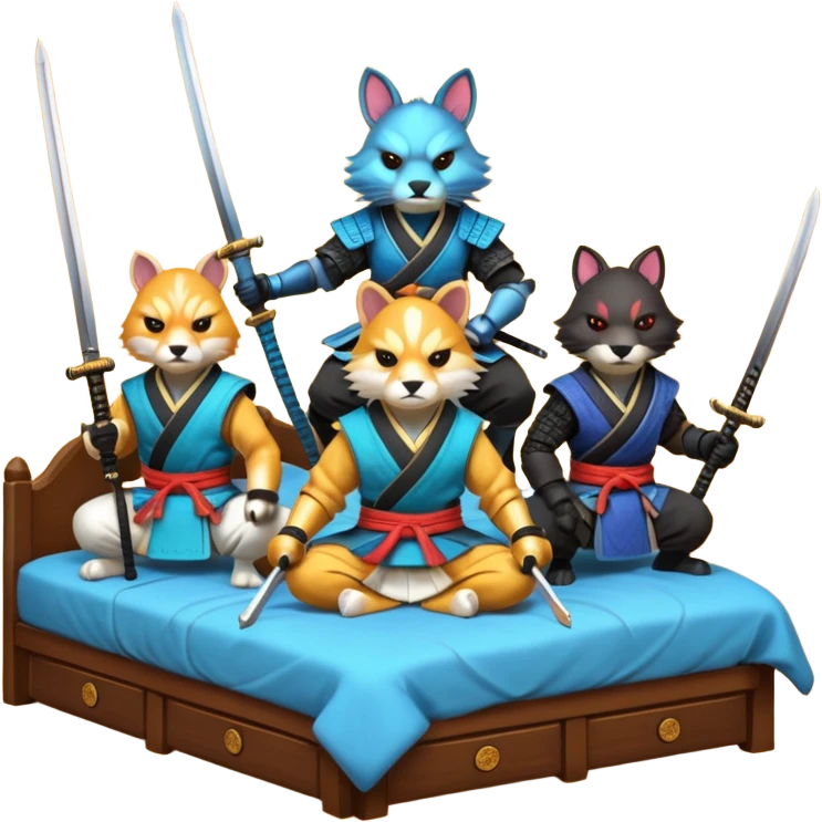 4 animaux samurai sur lit emoji