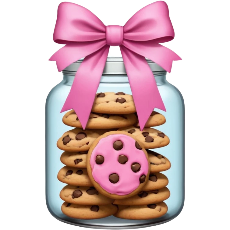 Pink jar of chocolate chip cookies with a bow in middle emoji
