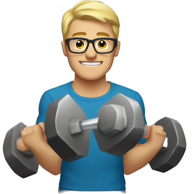 Blonde guy with glasses lifting weights emoji