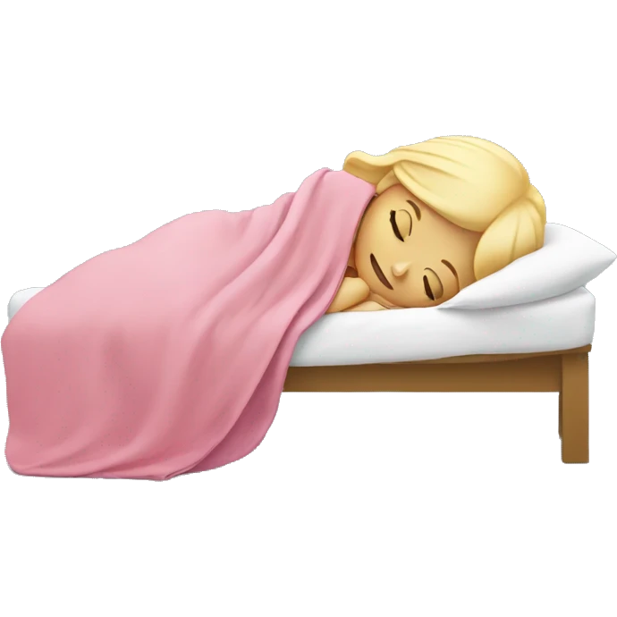 blonde girl sleeping on side with pink blanket emoji