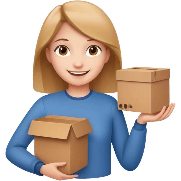 Smiling girl holding a box in her hand emoji