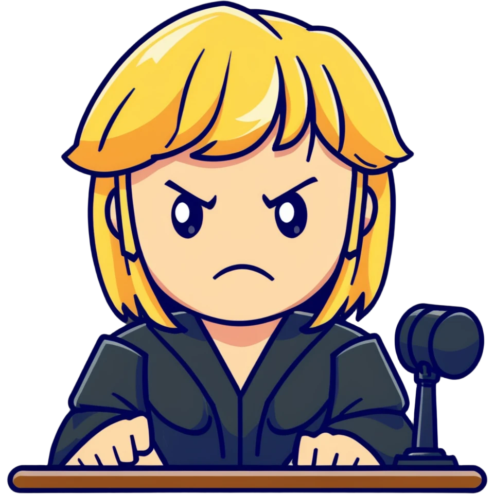 angry judge with blonde shoulder-length hair and bangs emoji