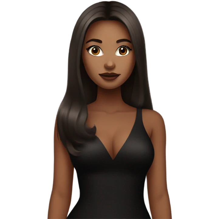 Light Girl wearing long black bodycon dress with lashes and makeup on and long straight brown silky hair and wearing black heels emoji