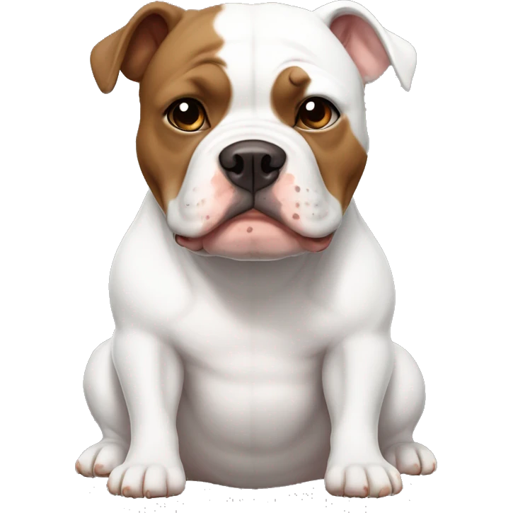 White and brown American bully medium dog, white face brown ears with a white chest and white paws in pajamas emoji