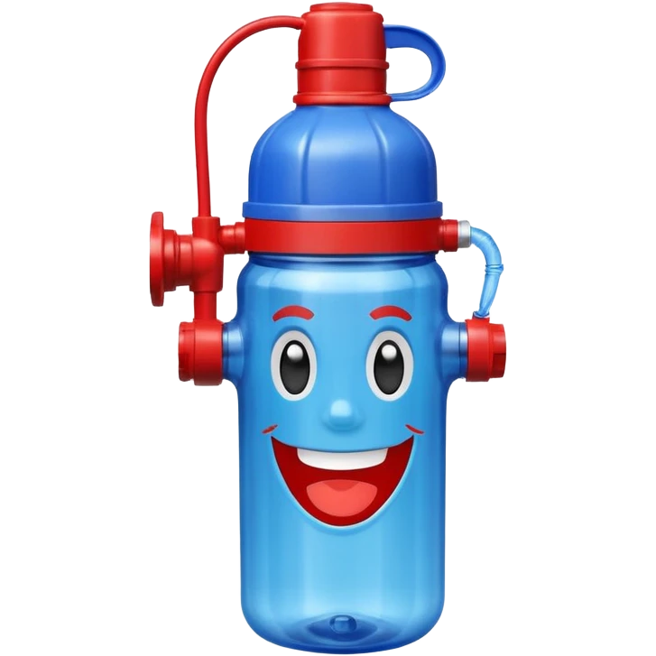 water bottle with face and fire hydrant coming out of straw emoji