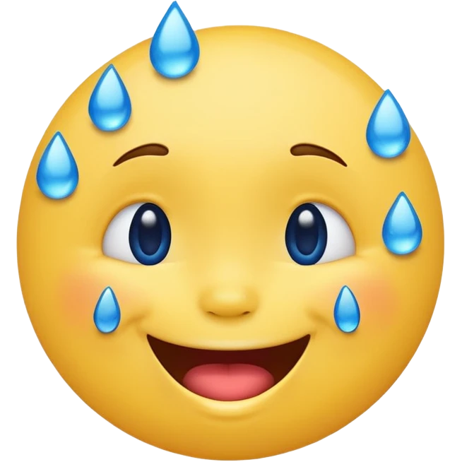 Emoji, yellow round laughing face, blue tears of joy on it  emoji