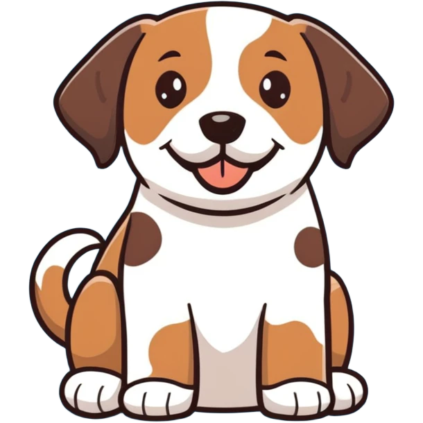 brown Labrador dog with calico spots and patches, happy expression emoji