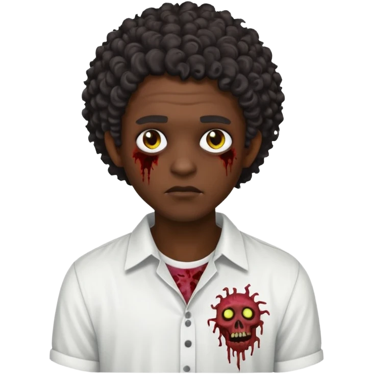 a curly haired emo zombie with a white blouse and dark skin man emoji