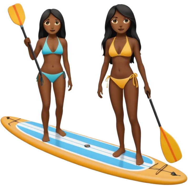 Dark long haired women in bikini on Standing paddle board emoji