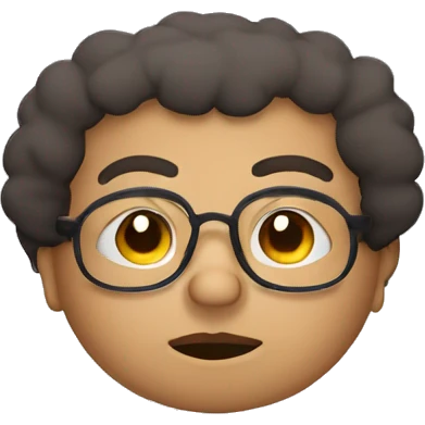 chubby brown mexican man with curly hair and glasses looking with a blank face emoji