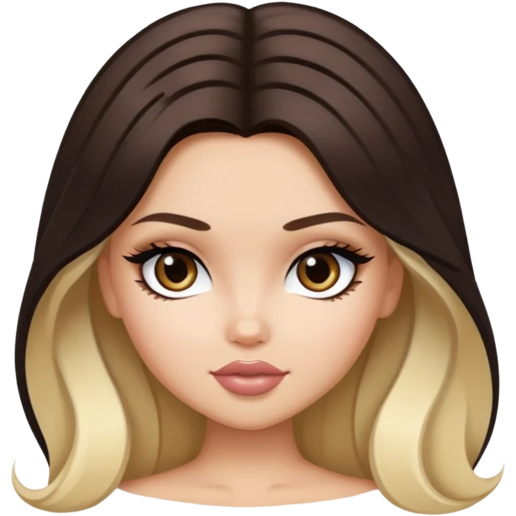 dark brown hair with blond meches, pretty beautiful bratz baddie emoji