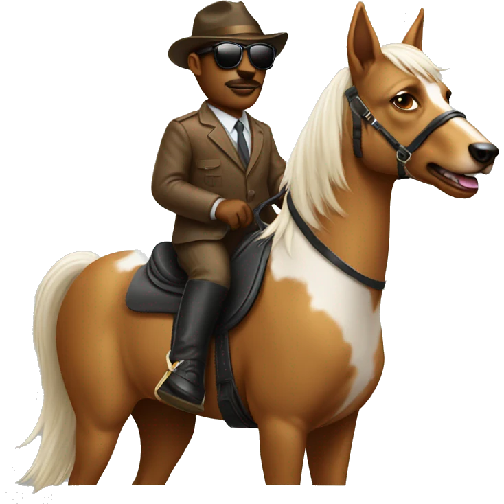 dog wearing sunglasses riding a horse emoji
