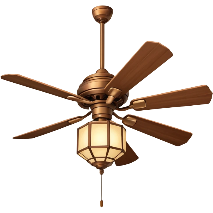 Ceiling Fan – wide-blade wooden fan spinning gently above lantern lights. emoji