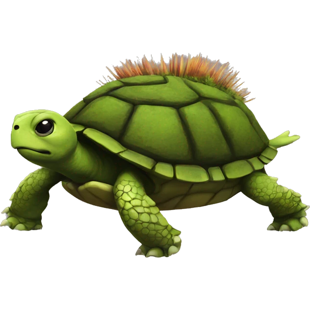 Punk rock turtle with mohawk made from moss emoji