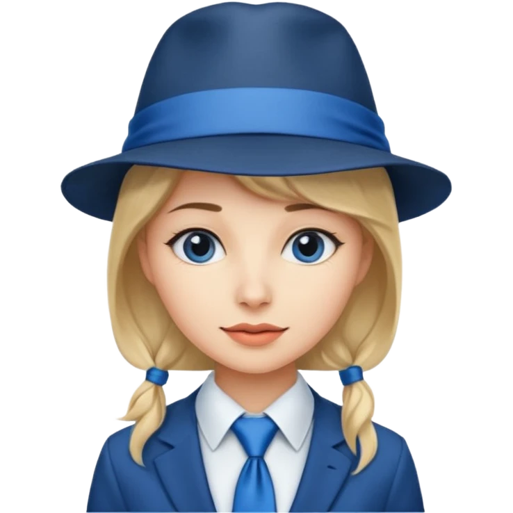 Blue neck tie with hat women emoji