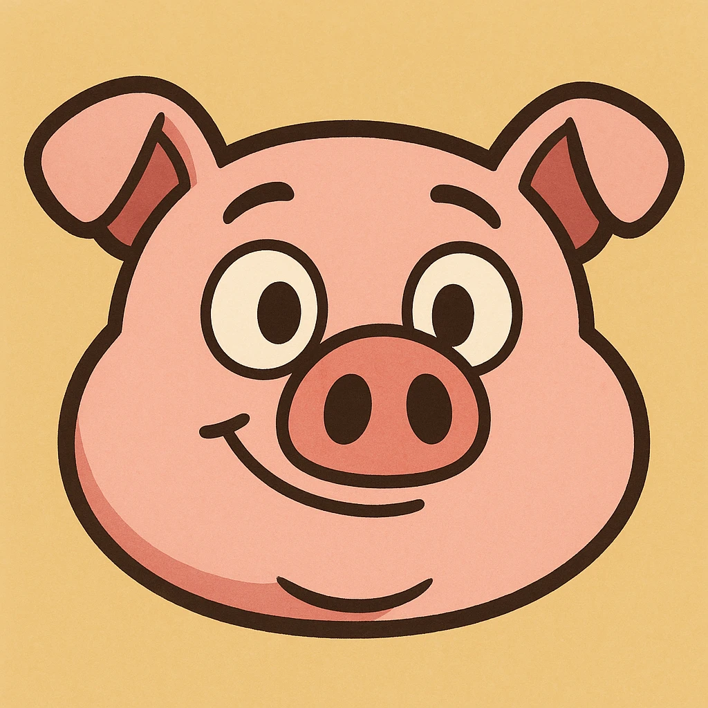 adorable pig face as an app icon, soft colors, rounded shapes, for an animal research app emoji